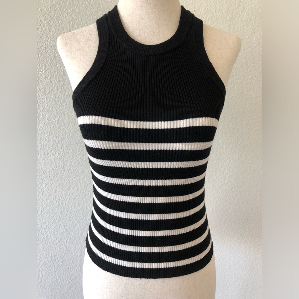 ZARA - SLEEVELESS KNIT TOP + BLACK/WHITE STRIPE - XS